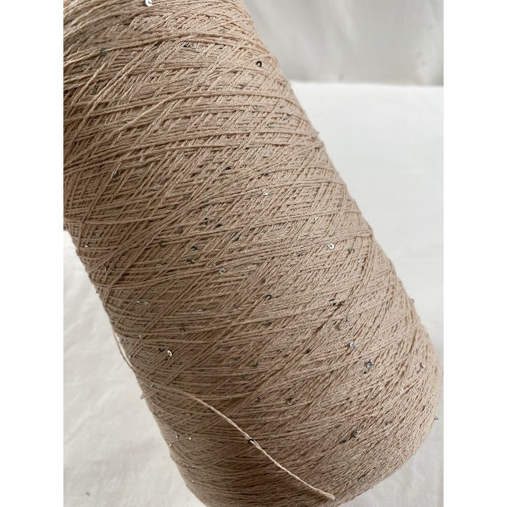 Fancy Cone Yarn Spool Yarn Pink Cotton Blend Silver Sequins 600g Net Weight #874